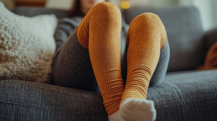 Plus-size woman wearing compression socks