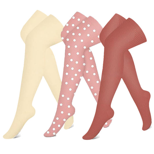 Plusock Pink Orange Beige Thigh High Compression Socks(3 Pairs)