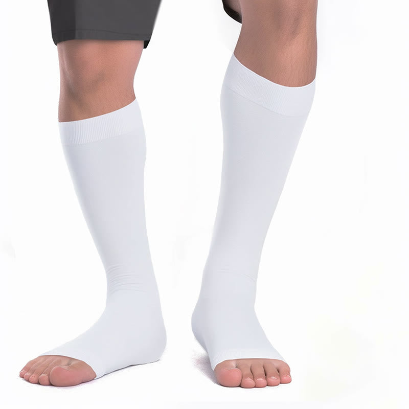 Plus Size Multicolor Open Toe Compression Socks - White - 4XL - image 8