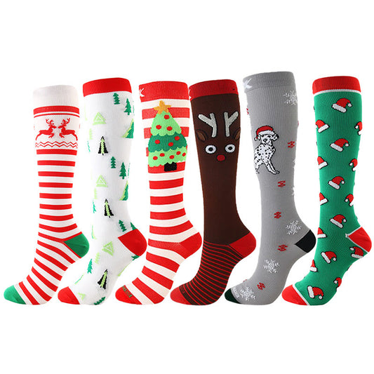 Plusock Christmas Knee High Compression Socks(6 Pairs)