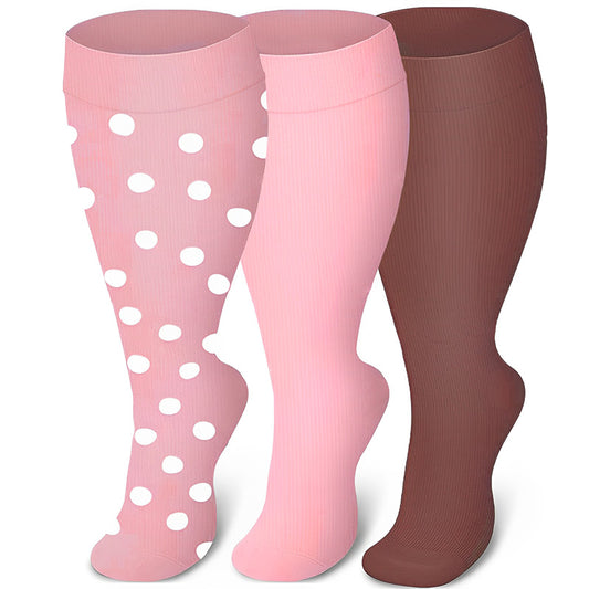 Plusock Plus Size Pink Series Compression Socks(3 Pairs)