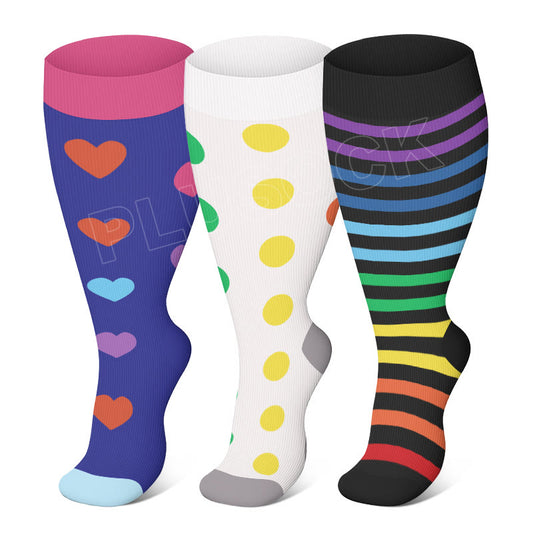Plusock Plus Size Colorful Polka Dots Compression Socks(3 Pairs)