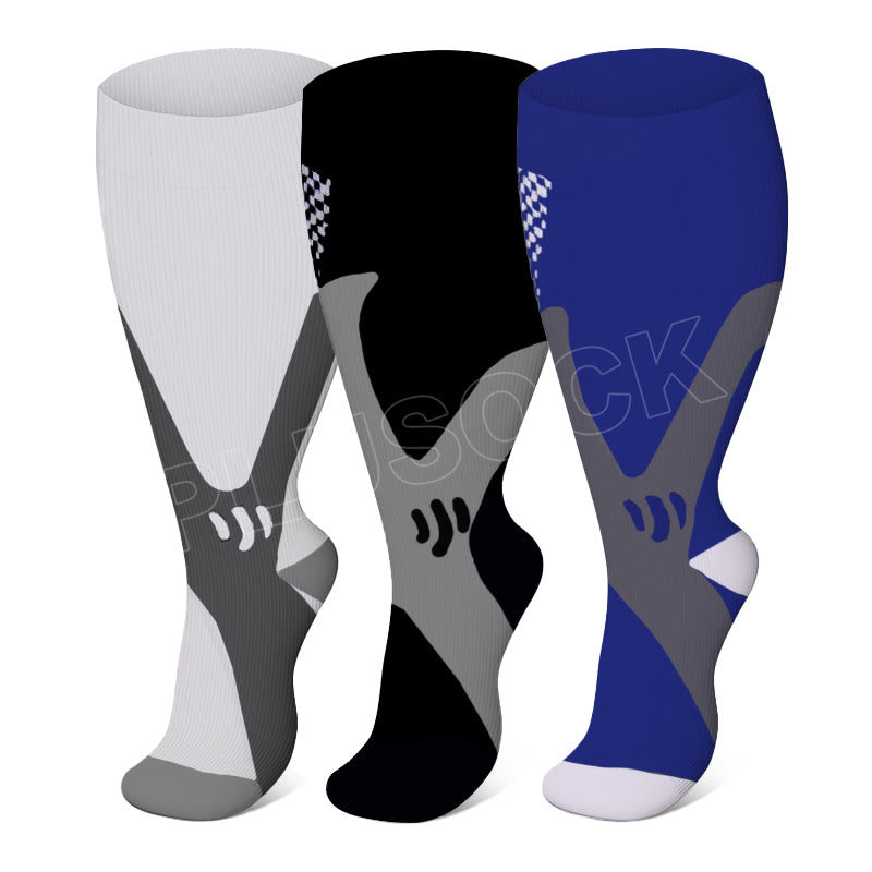 Plusock 2XL-7XL Plus Size Wide Calf Sports Compression Socks(3 Pairs)