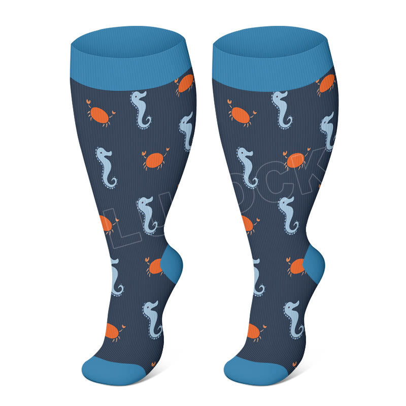 Plusock Plus Size Whale Starfish Seahorse Compression Socks - Seahorse - 4XL - image 2
