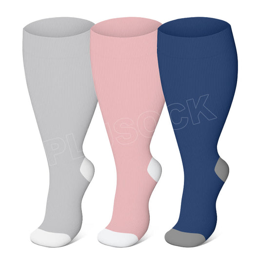 Plusock Plus Size Solid Color Elastic Compression Socks(3 Pairs)