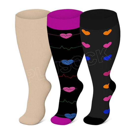 Plusock 2XL-7XL Skin Purple Electrocardiogram Plus Size Compression Socks(3 Pairs)