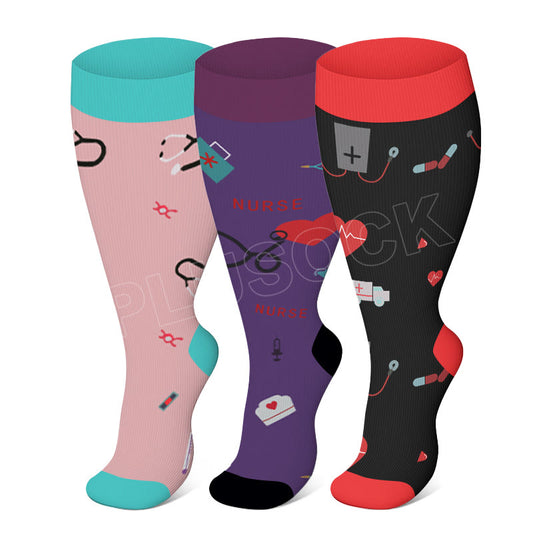 Plusock Plus Size Heart Elastic Compression Socks(3 Pairs)