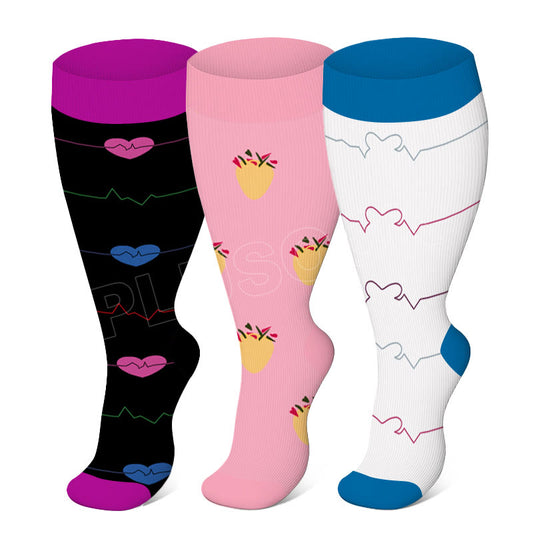 Plusock Pineapple Electrocardiogram Plus Size Compression Socks(3 Pairs)