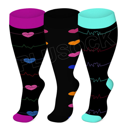 Plusock Electrocardiogram Heart Plus Size Compression Socks(3 Pairs)