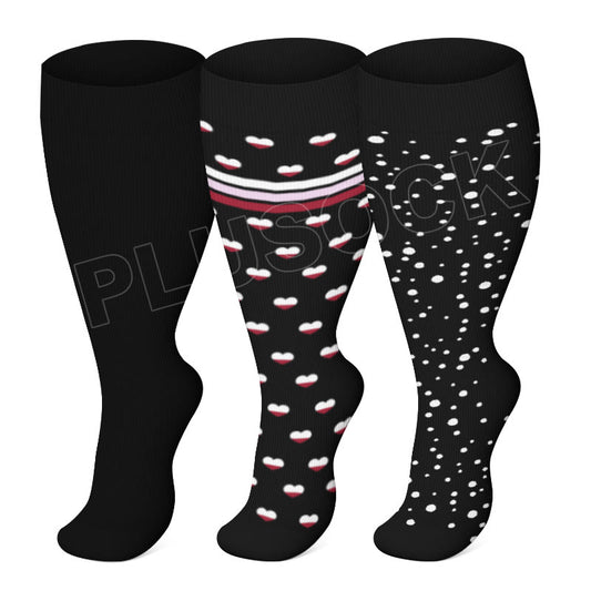 Plusock Plus Size Splicing Hearts Compression Socks(3 Pairs)