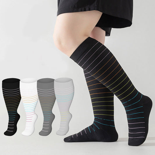 Plusock Plus Size Colorful Pinstripes Compression Socks(3 Pairs)