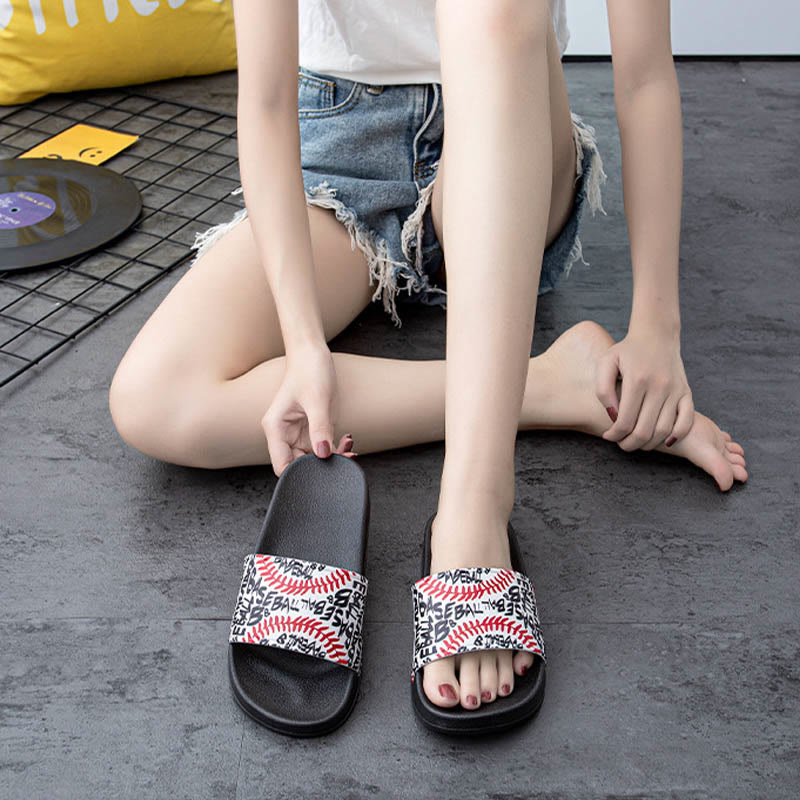 Plusock Plus Size Baseball Pattern Slides(2 Pairs)
