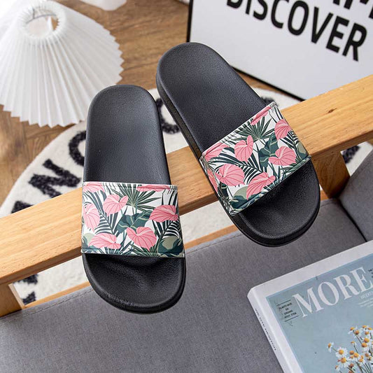 Plusock Plus Size Pink Leaves Slides(2 Pairs)