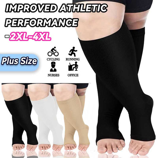 Plusock Plus Size Solid Color Open Toe Compression Socks(3 Pairs)
