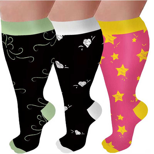 Plusock Plus Size Star Heart Strieps Compression Socks(3 Pairs)