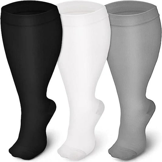Plusock 2XL-7XL Solid Color Plus Size Compression Socks(3 Pairs)