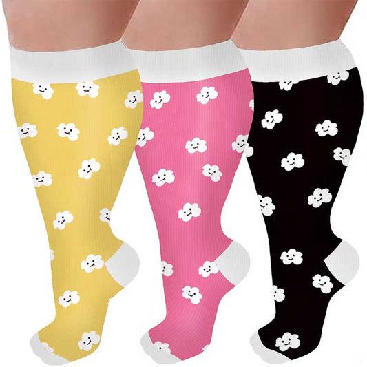 Plusock Plus Size Smiley Cloud Compression Socks(3 Pairs)