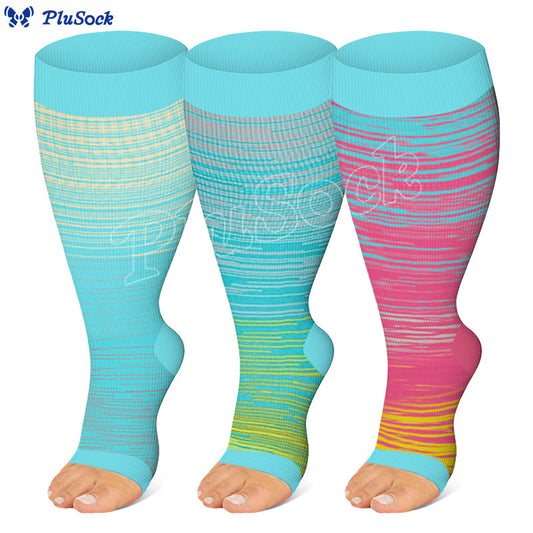 Plusock Plus Size Color Stripes Open Toe Compression Socks