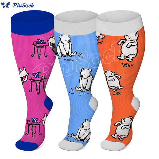 Plusock Plus Size Bear Rabbit Compression Socks(3 Pairs)