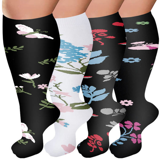 Plusock Plus Size Flower Butterfly Compression Socks(4 Pairs)
