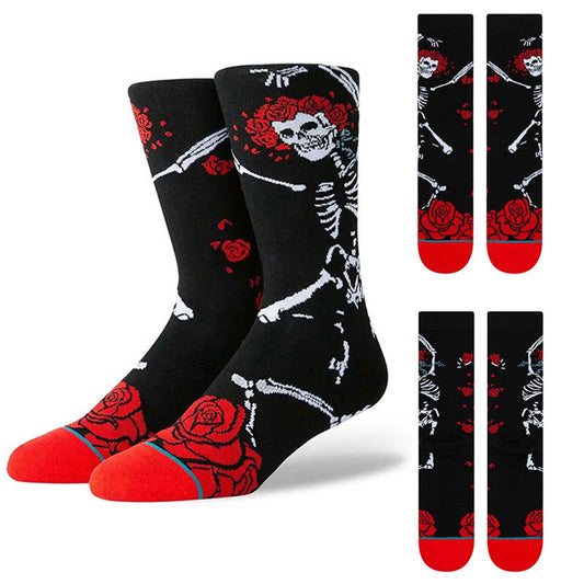 Plusock Plus Size Rose Skeleton Crew Socks(3 Pairs)