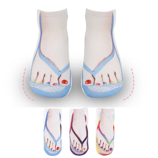 Plusock Plus Size 3D Flip Flops Ankle Socks(3 Pairs)