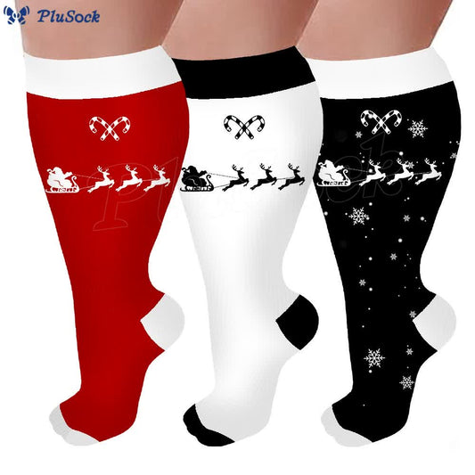 Plusock Plus Size Candy Cane Elk Compression Socks
