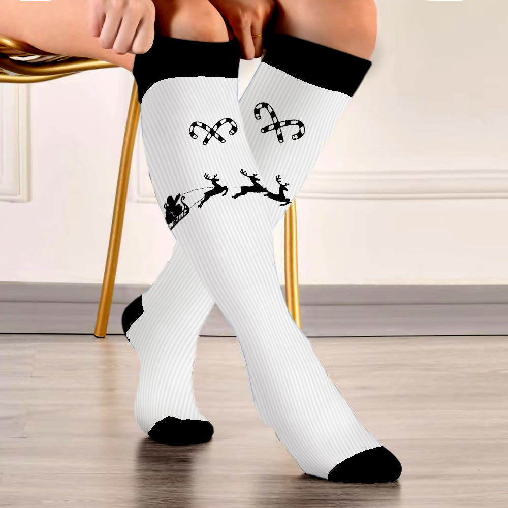 Plus Size Candy Cane Elk Compression Socks(3 Pairs) - image 3