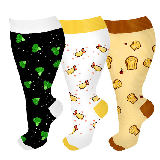 Plusock Plus Size Broccoli Bread Compression Socks(3 Pairs)