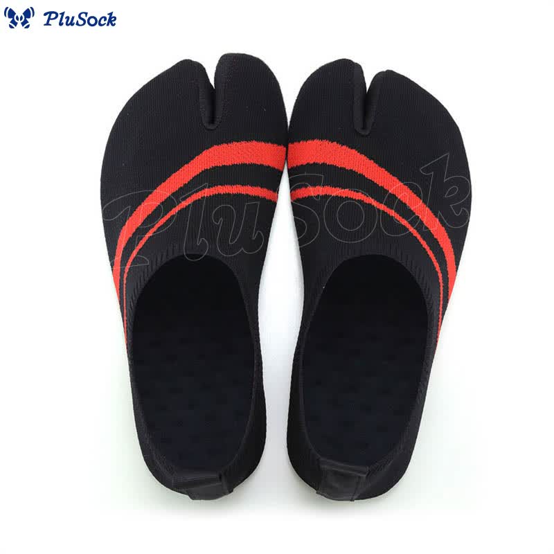 Plus Size Split Toe Stripe Slipper Socks - Red - 4XL - image 11