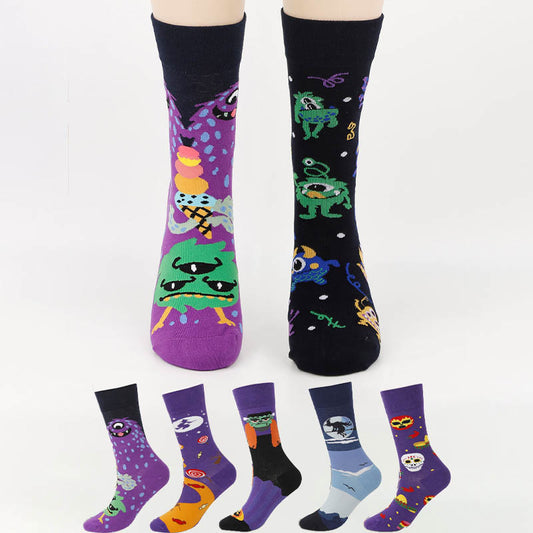 Plusock Plus Size Unique Patterned Crew Socks(5 Pairs)