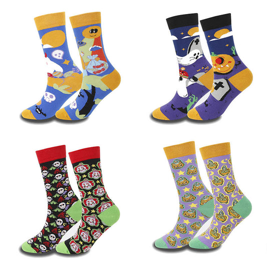 Plusock Plus Size Witch Skull Pumpkin Crew Socks(4 Pairs)