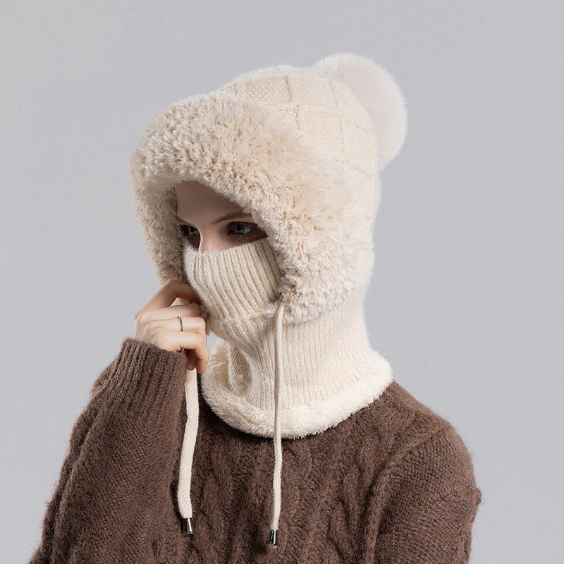 Drawstring Knit Hooded Scarf