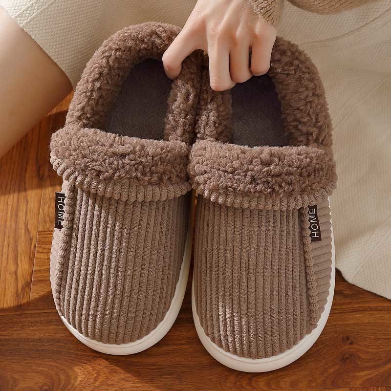 Plus Size Winter Warm Fluffy Slippers - Coffee - US 12.5-13 - image 1