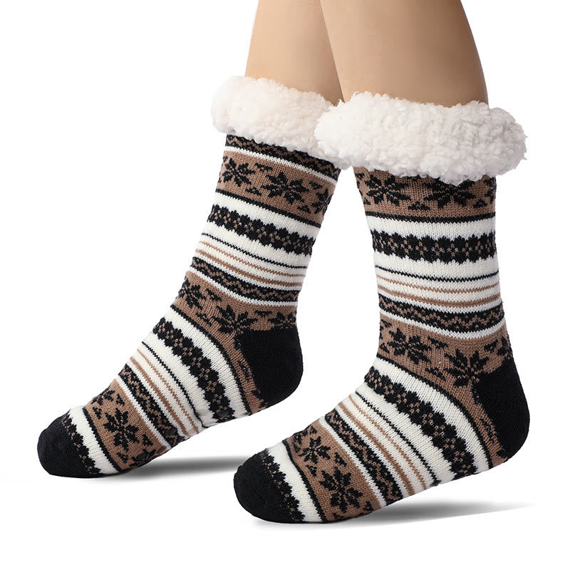 Plus Size Snowflake Color Matching Slipper Socks(2 Pairs)