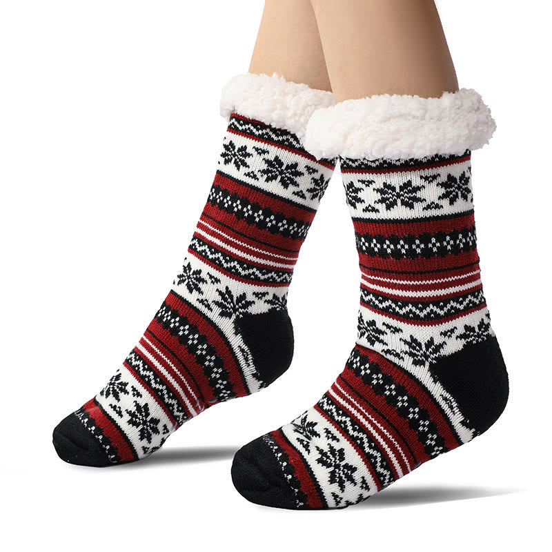 Plus Size Snowflake Color Matching Slipper Socks(2 Pairs)