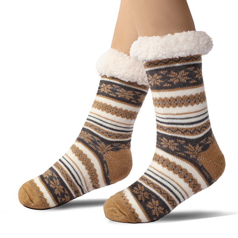 Plus Size Snowflake Color Matching Slipper Socks(2 Pairs)