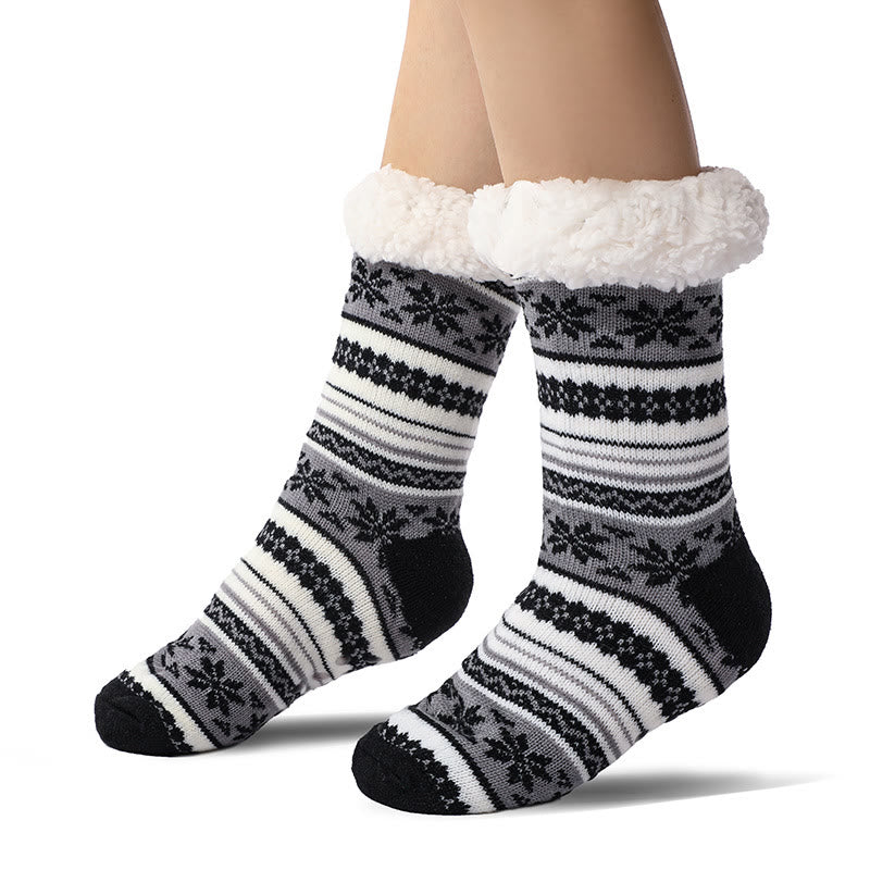 Plus Size Snowflake Color Matching Slipper Socks(2 Pairs)