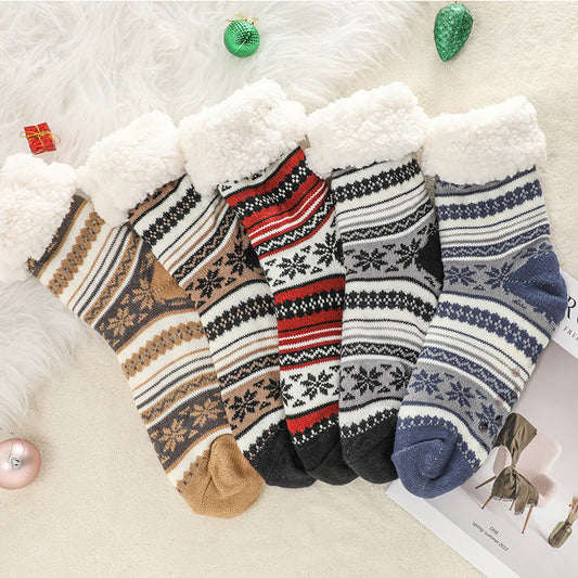 Plusock Plus Size Snowflake Color Matching Slipper Socks(2 Pairs)
