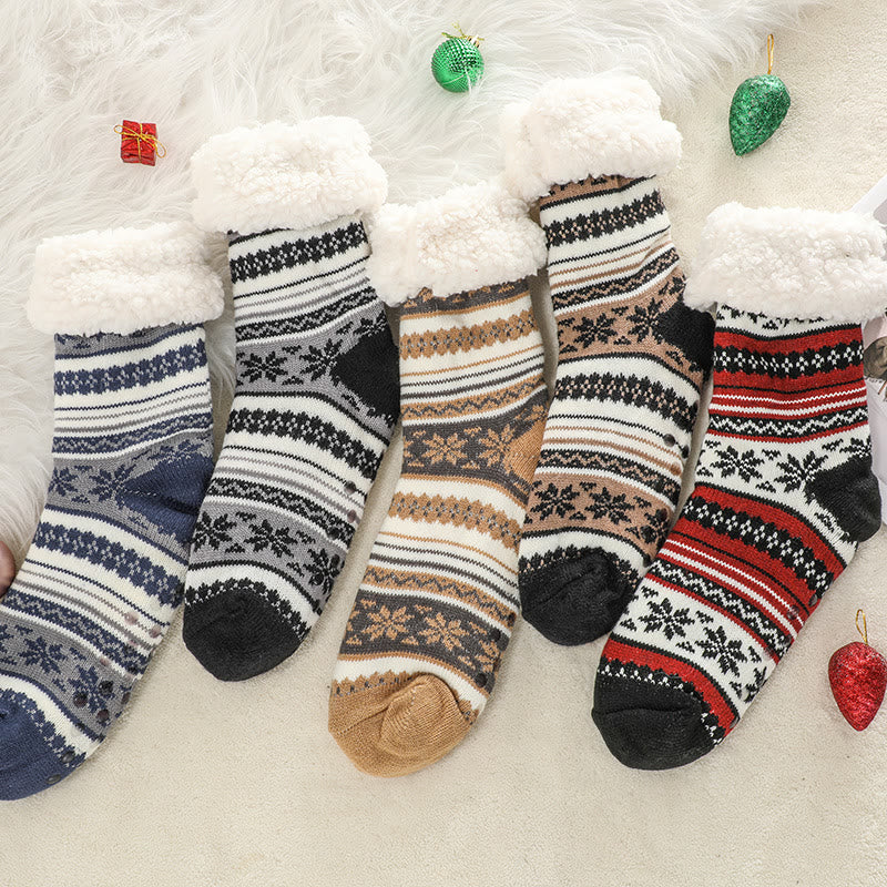Plus Size Snowflake Color Matching Slipper Socks(2 Pairs)