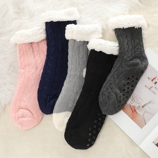 Plusock Pure Color Lambskin Slipper Socks