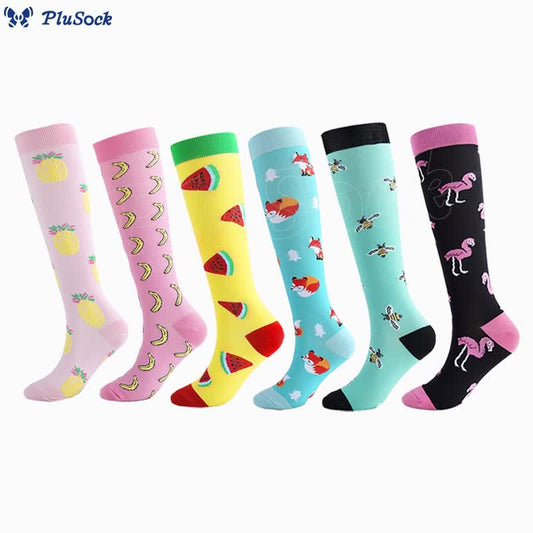 Plusock Animal Fruit Knee High Compression Socks(6 Pairs)