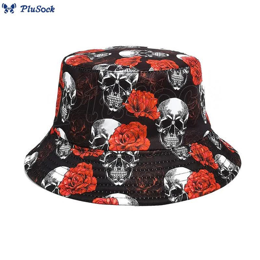 Plusock Plus Size Rose Skull Bucket Hat