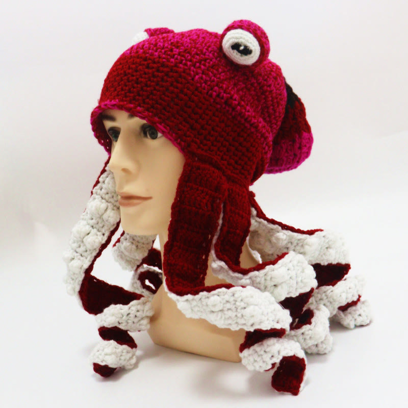 Plusock Plus Size Colorful Octopus Tentacle Beanie - Wine - One Size - Hat - image 21
