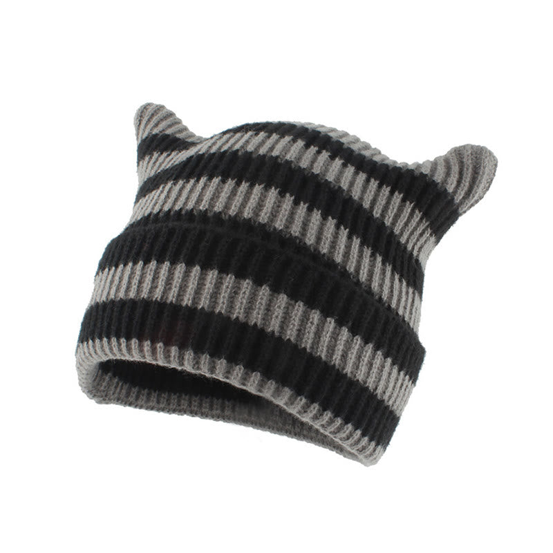 Plus Size Thick Stripes Cat Ears Beanie