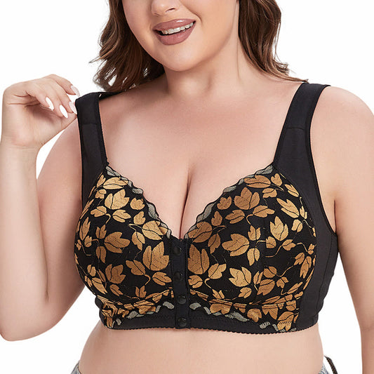Plusock Plus Size Lace Front Buckle Wireless Bra