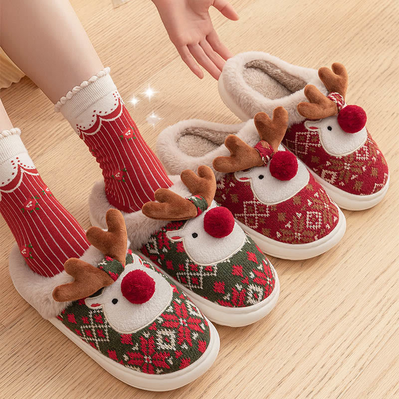 Plus Size Christmas Elk Slippers