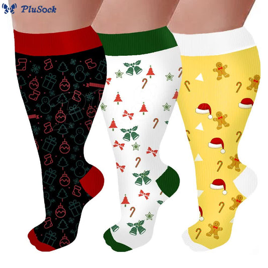 Plusock Plus Size Bell Gingerbread Man Compression Socks
