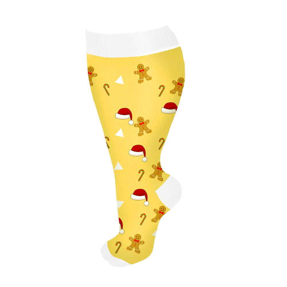 Plusock Plus Size Bell Gingerbread Man Compression Socks - Yellow - 3XL - image 10