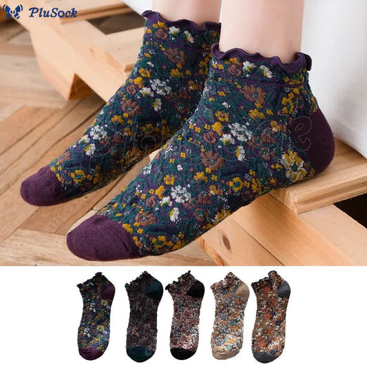 Plusock College Style Florals Ankle Socks(5 Pairs)